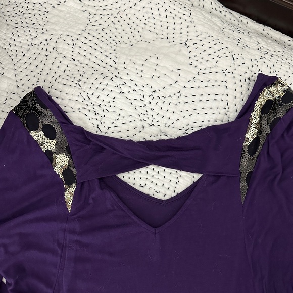 BCBG Purple Mini Dress with Sequin Shoulders-Size XS - Picture 2 of 7